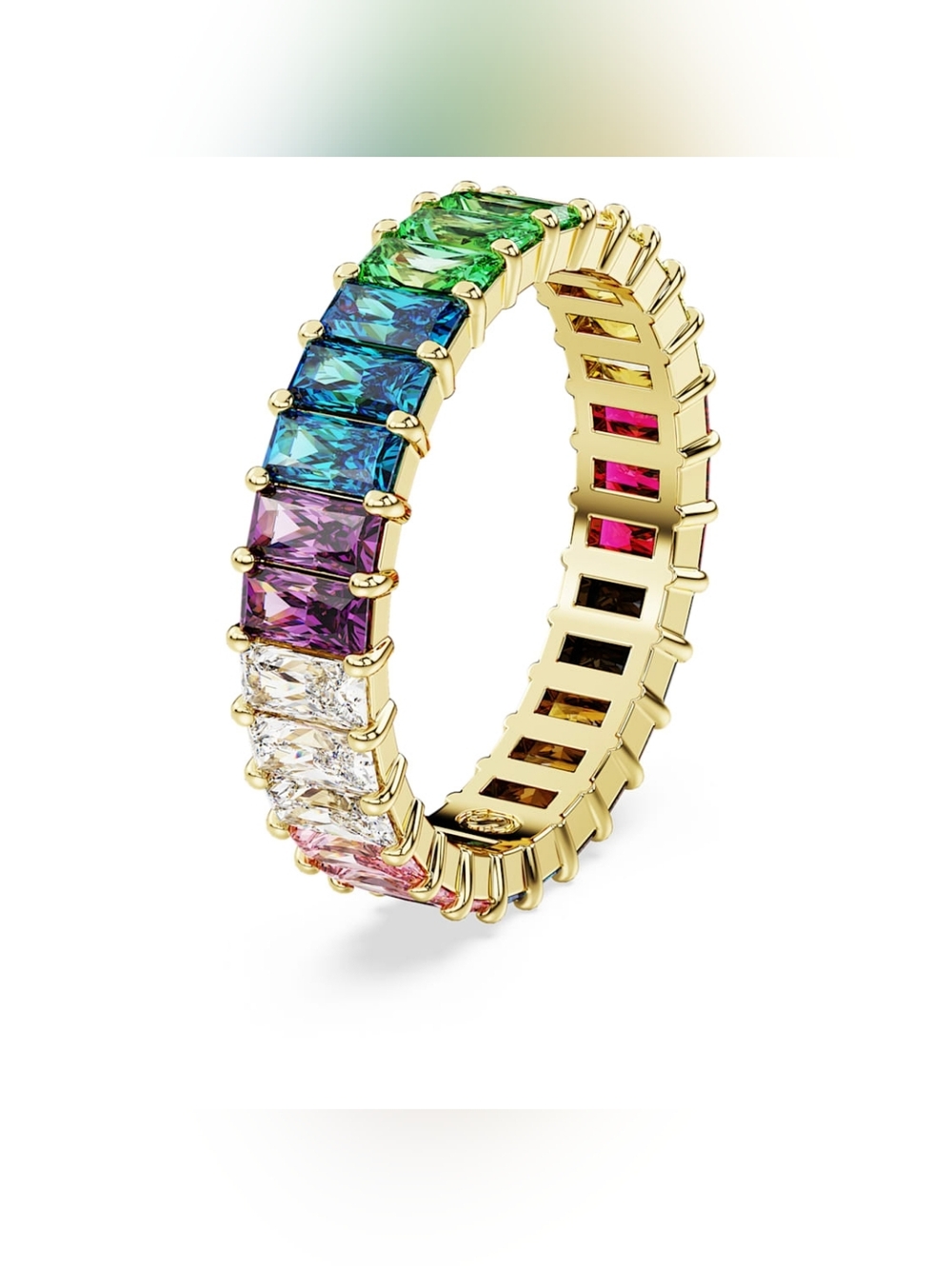 Swarovski Rainbow Matrix ring Baguette cut, Multicoloured, Gold-tone plated, 60